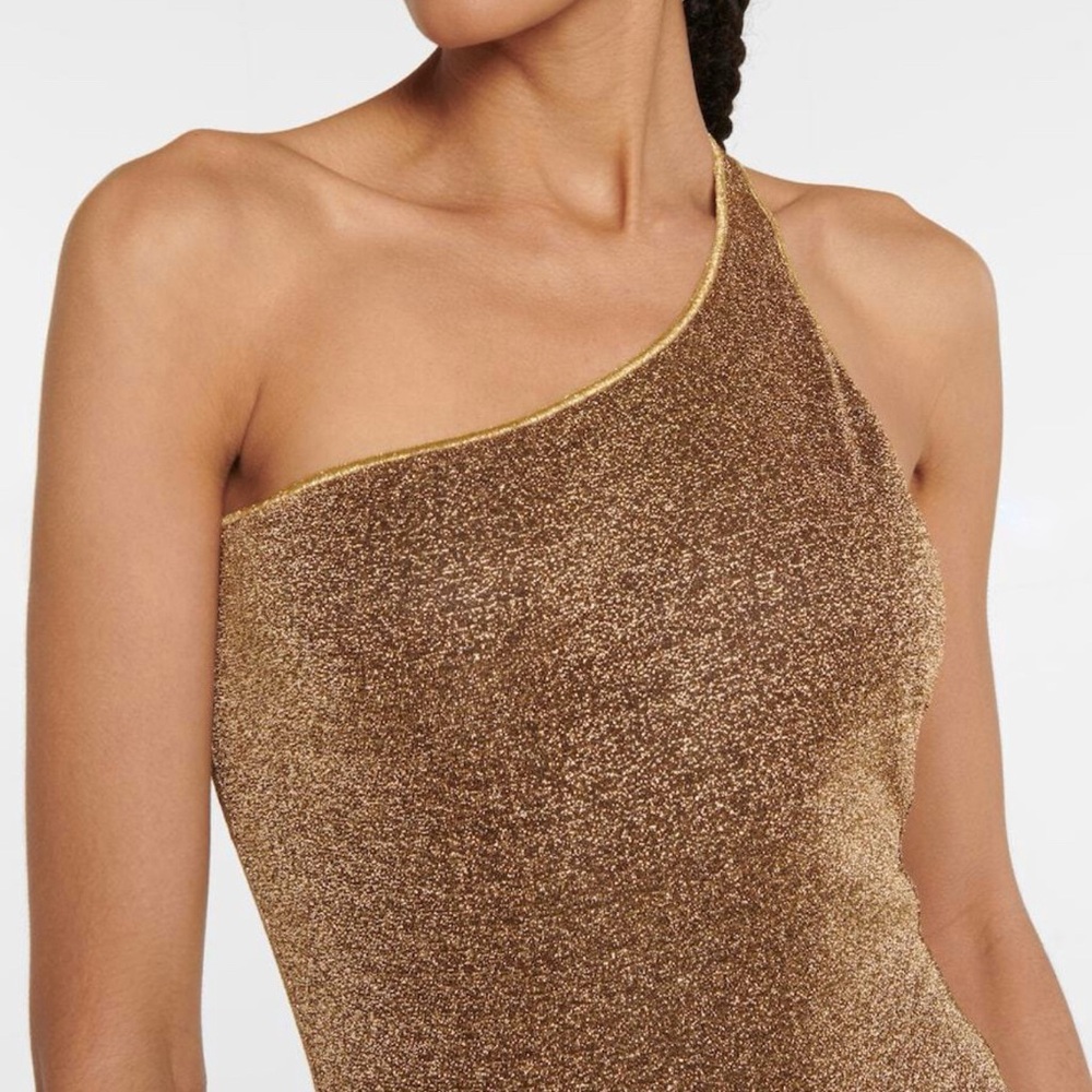 OSÉREE metallic gold LUMIÈRE ONE SHOULDER SWIMSUIT - Picture 3 of 7